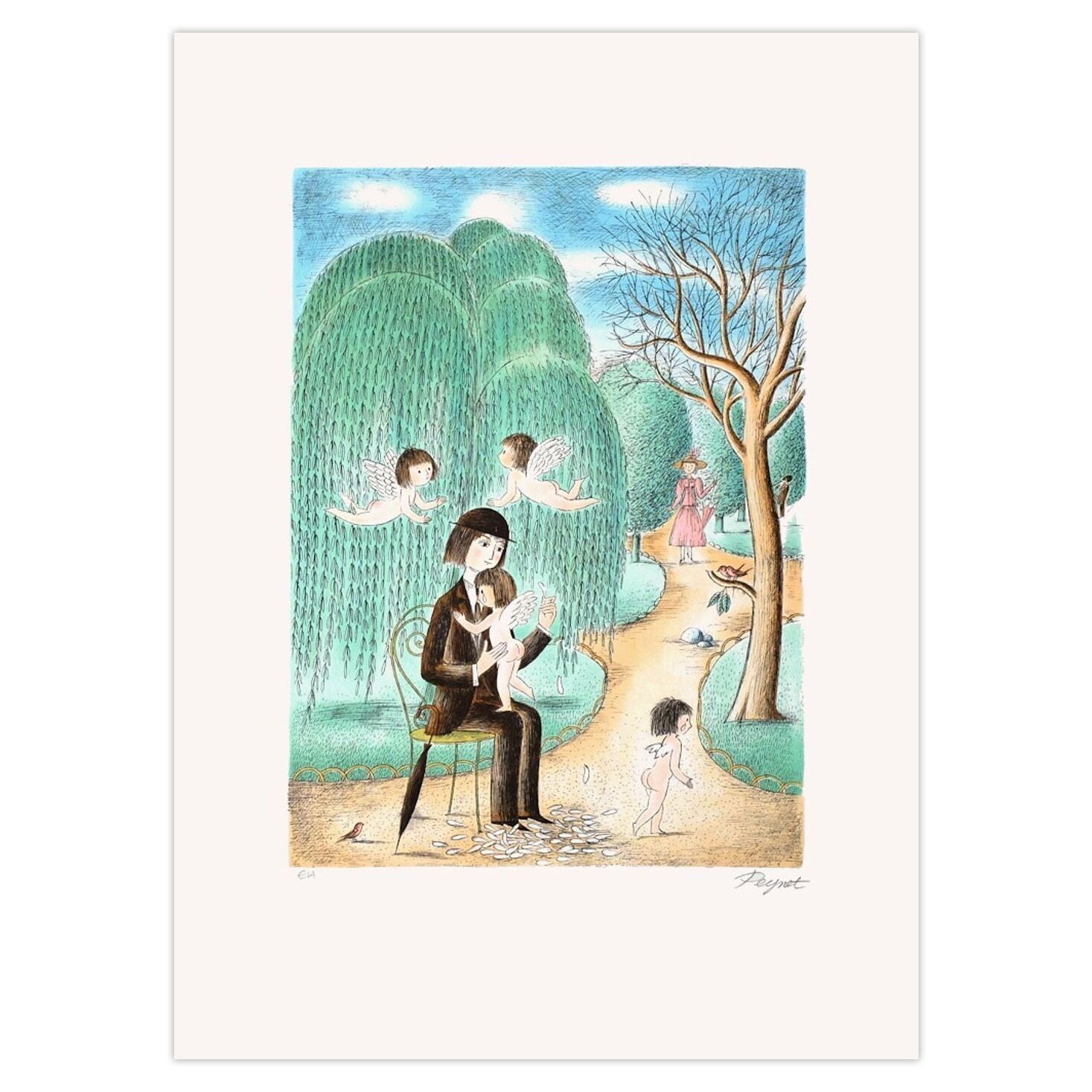Raymond Peynet Signed Lithograph Elle M'aime Un Peu, Beaucoup... 1985