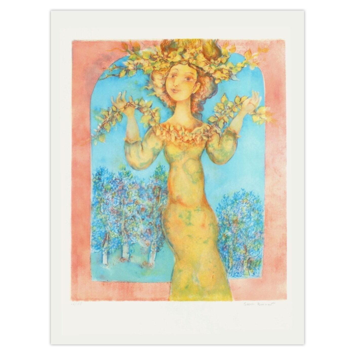 Sakti Burman Gesigneerde Lithografie Le Printemps 1965