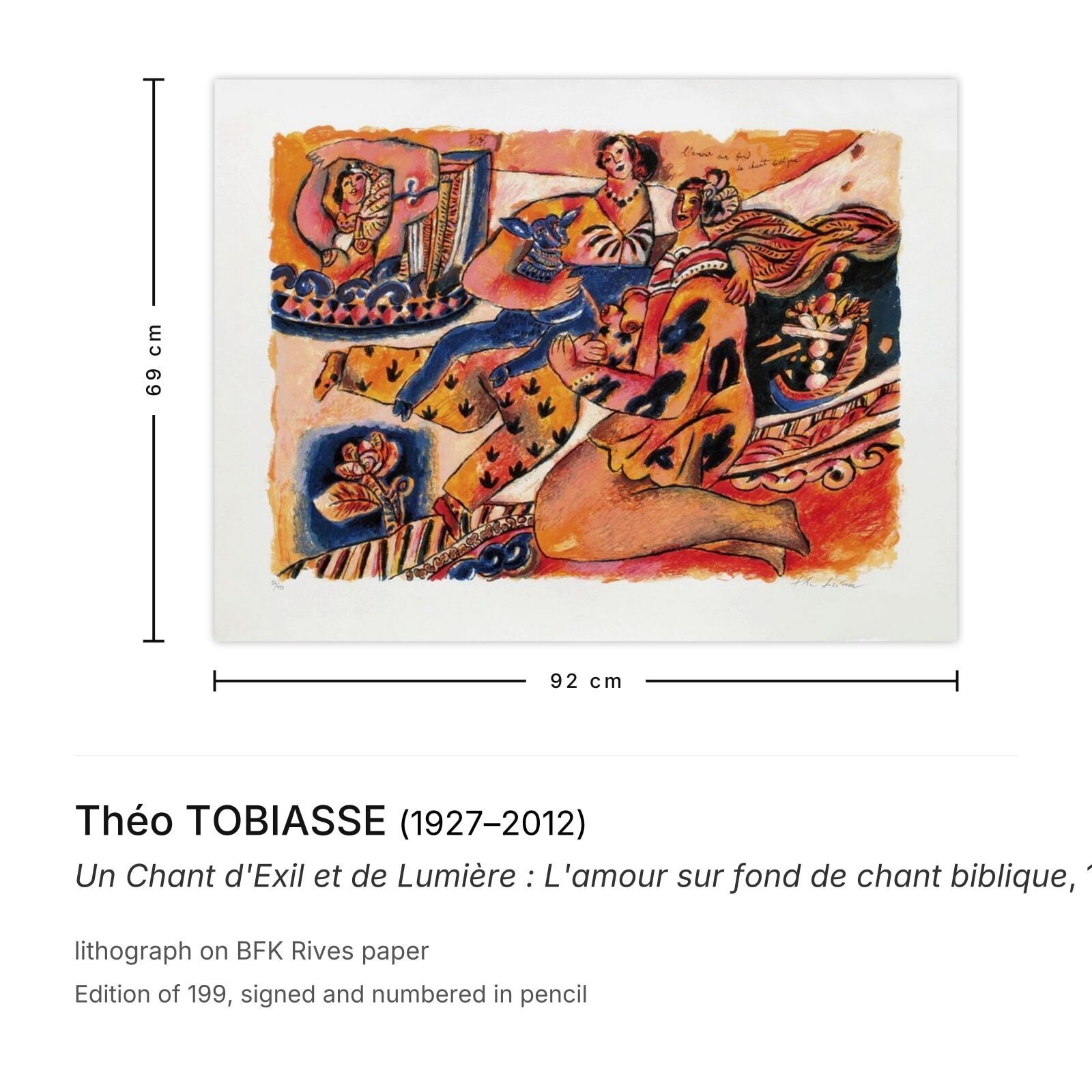 Théo Tobiasse Gesigneerde Lithografie Un Chant D'exil Et De Lumière : L'amour Sur Fond De Chant Biblique 1 photo furniture