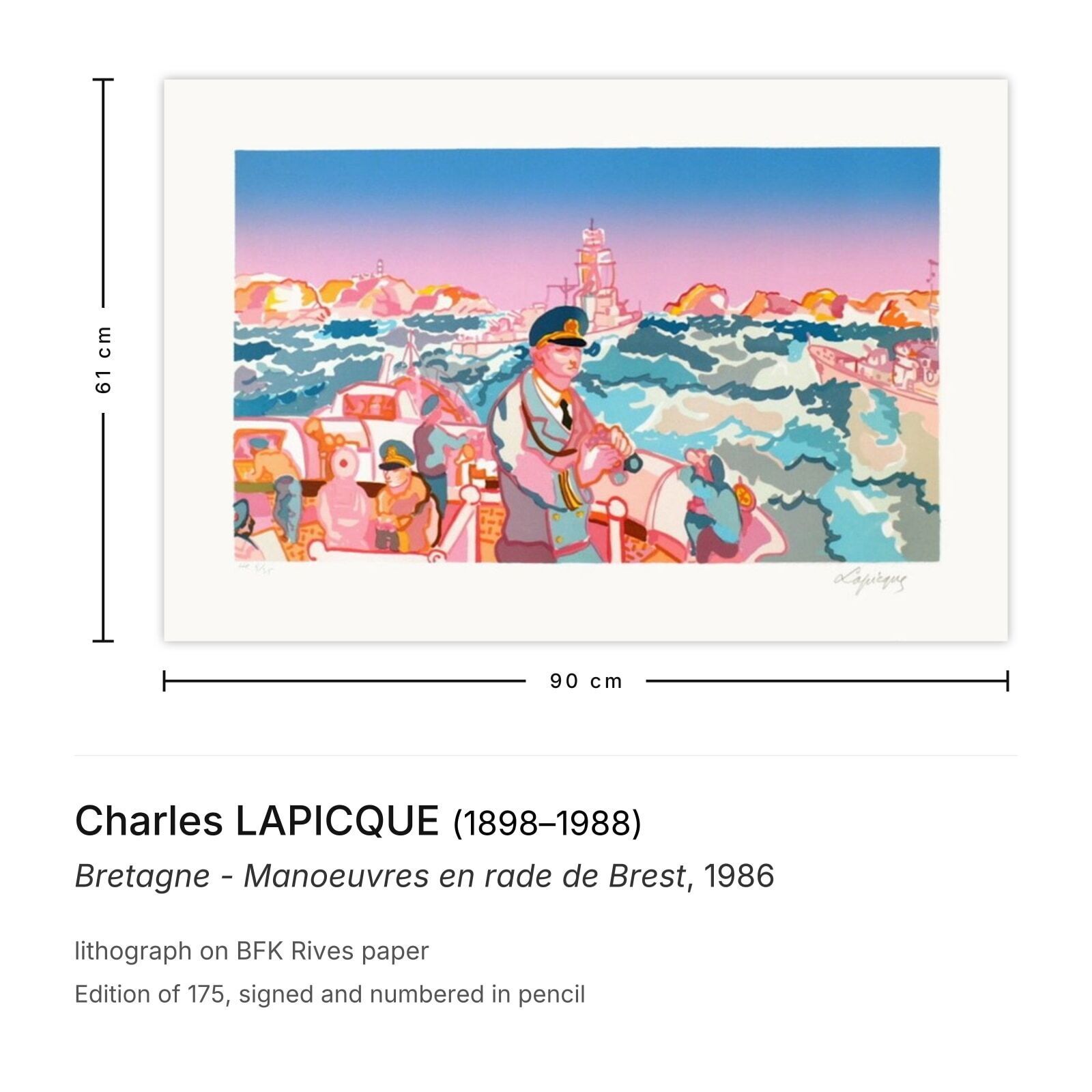 Charles Lapicque Gesigneerde Lithografie Bretagne   Manoeuvres En Rade De Brest 1986 photo furniture