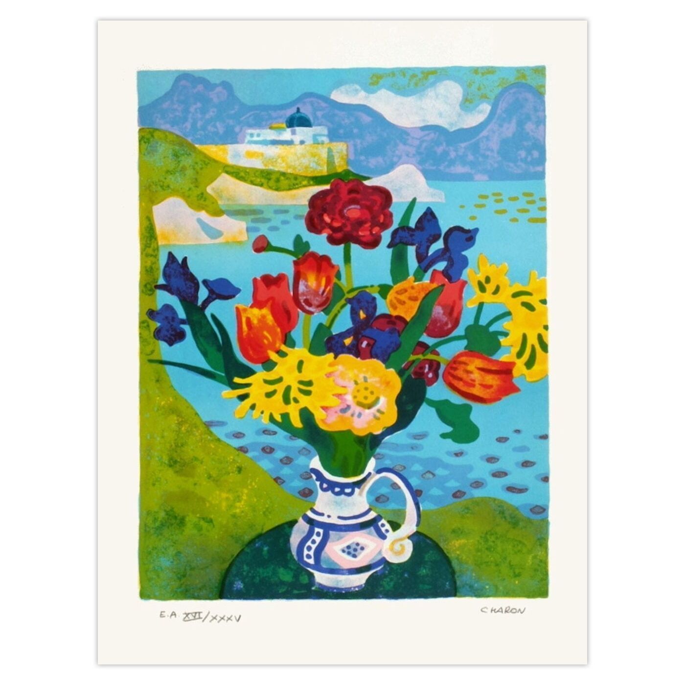 Guy Charon Signed Lithograph Joli Bouquet 1975