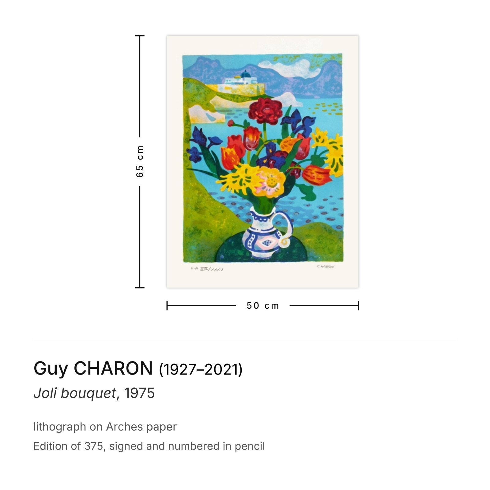 Guy Charon Signed Lithograph Joli Bouquet 1975 photo furniture