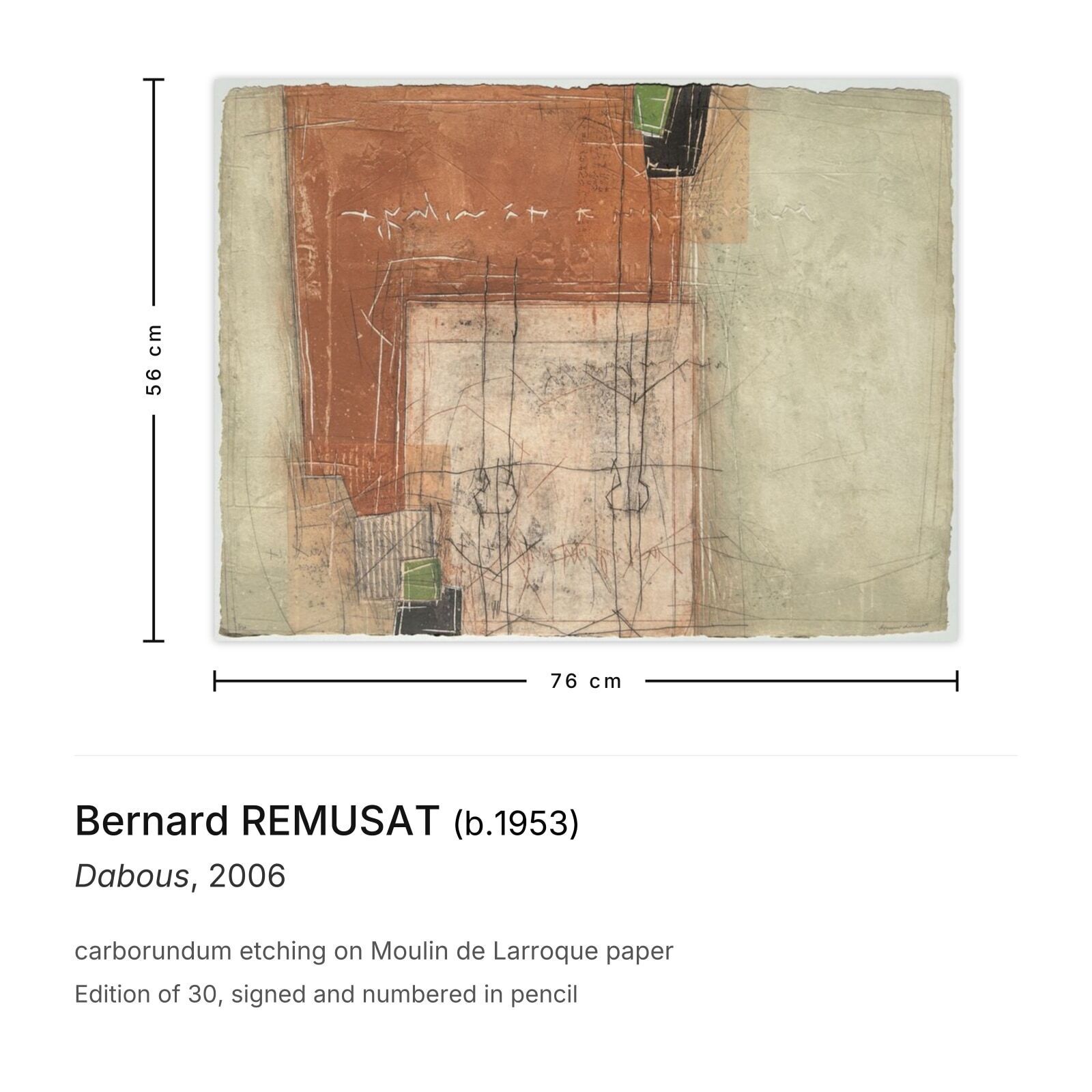 Bernard Remusat Signed Carborundum Etching Dabous 2006 photo furniture