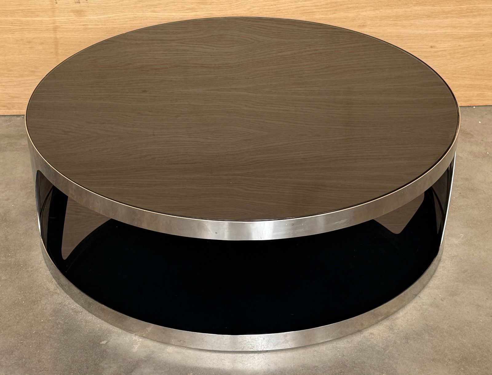 Table basse italienne moderne Space Age en acier inoxydable brossé et verre photo for sale