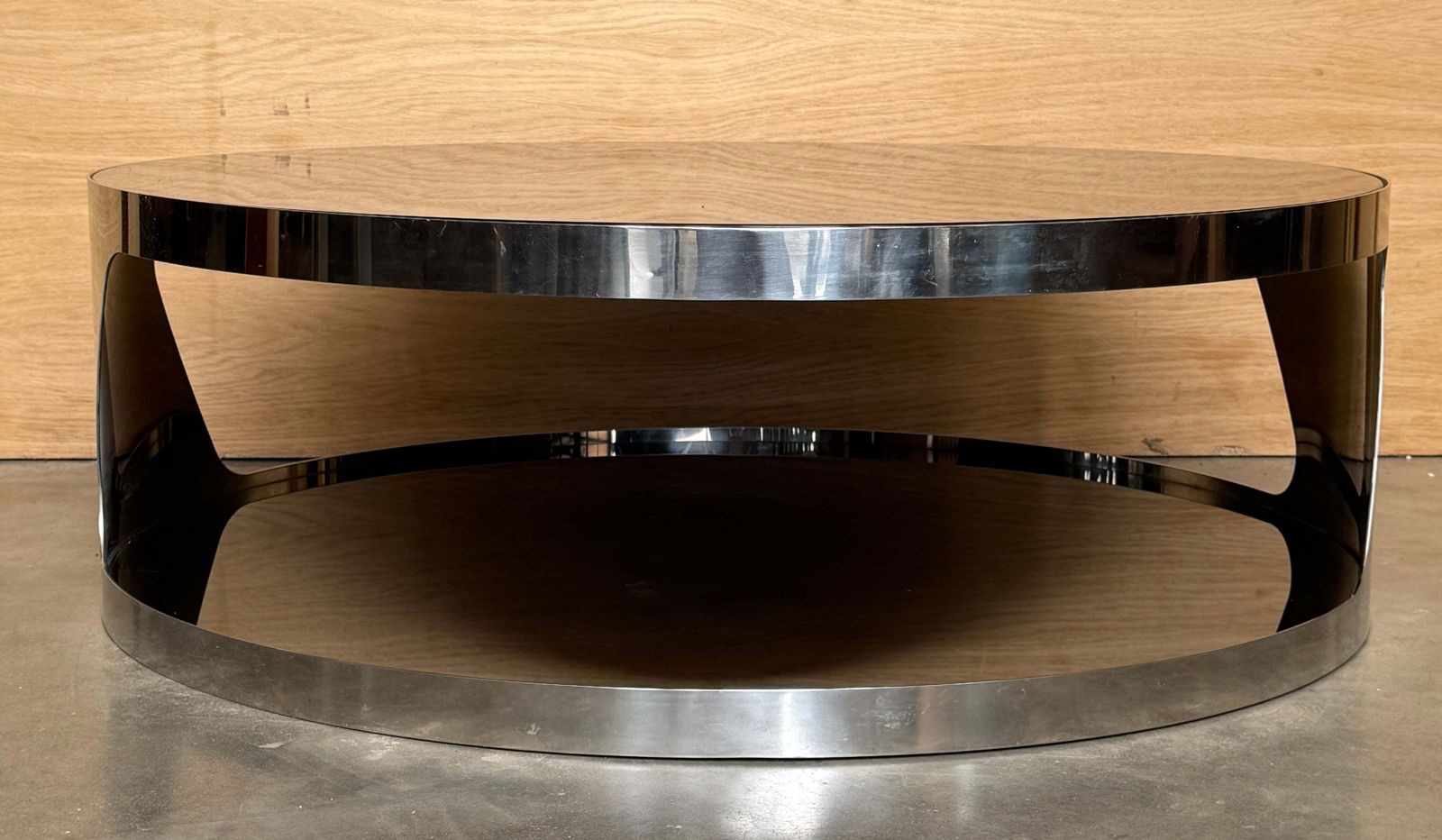 Table basse italienne moderne Space Age en acier inoxydable brossé et verre photo Mobilier