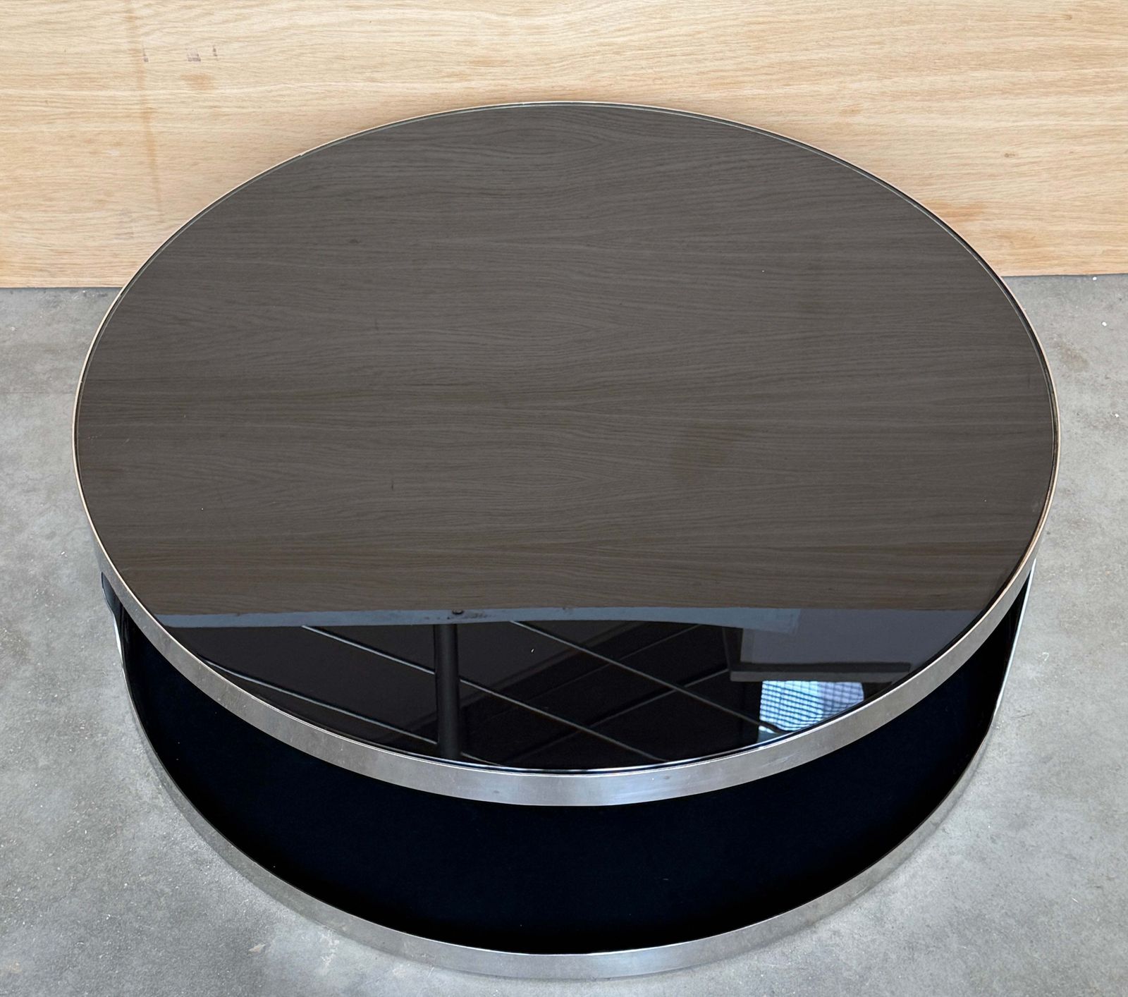 Table basse italienne moderne Space Age en acier inoxydable brossé et verre photo 2188.0