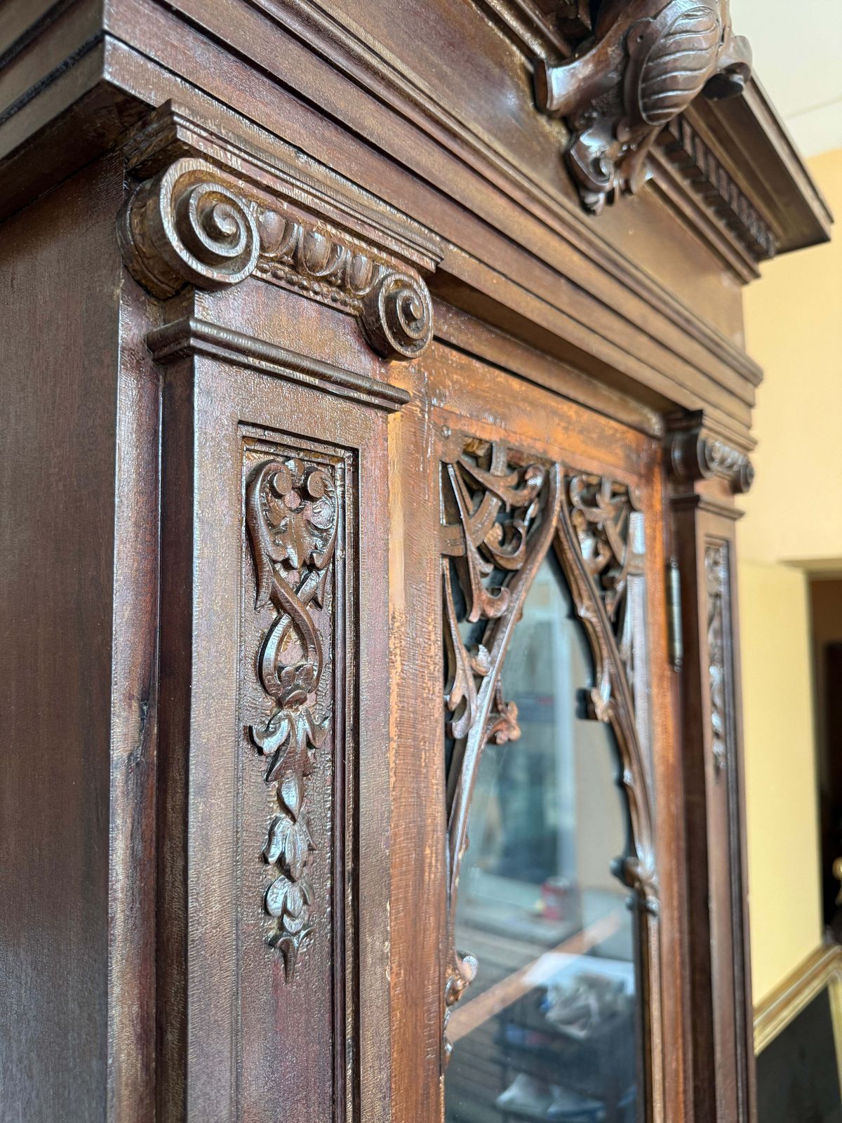 Antique Gothic Revival Mahogany Display Cabinet With Chest Of Drawers photo vinterior