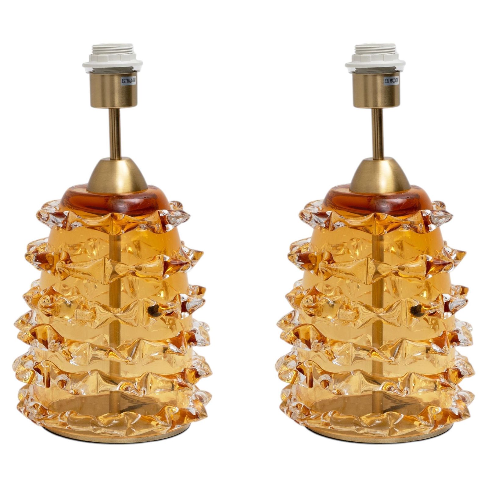 Paar Amber Rostrato Murano Glazen Tafellampen