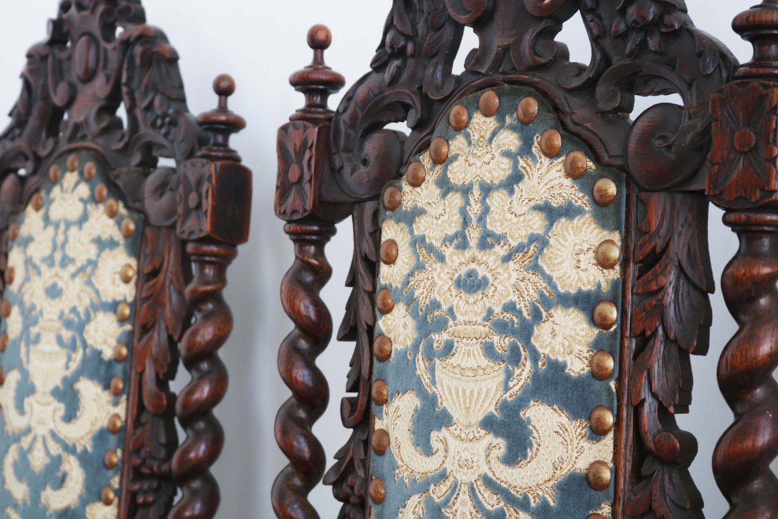 Set Of 4 French Renaissance Revival Barley Twisted Chairs 19th Century Oak photo 2882.0