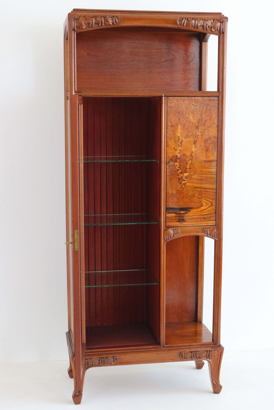 photo buy Louis Majorelle Signed Art Nouveau Marquetry Display Cabinet, France, Circa 1900