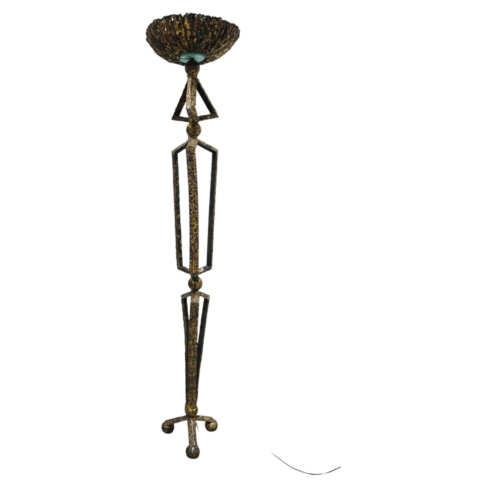 Handgemaakte Brutalist vloerlamp Dutch Design 1980 Messing Metaal Dimbaar