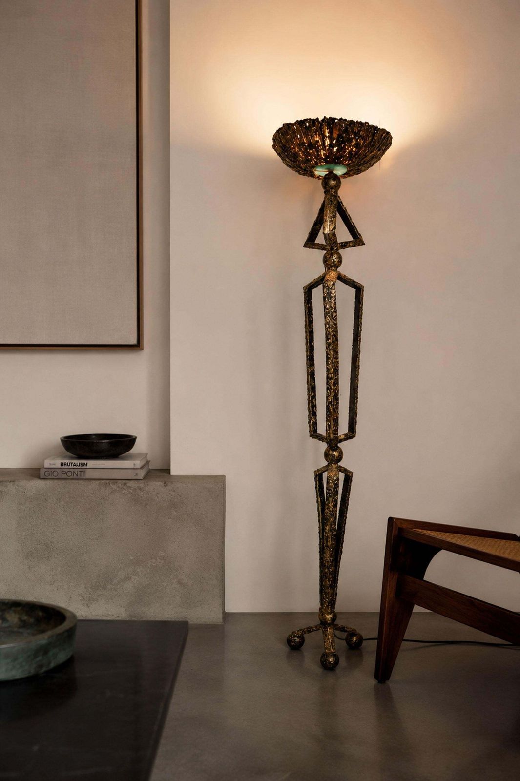 2843.0 Hand Crafted Brutalist Floor Lamp Dutch Design 1980 Brass Metal Dimmable photo