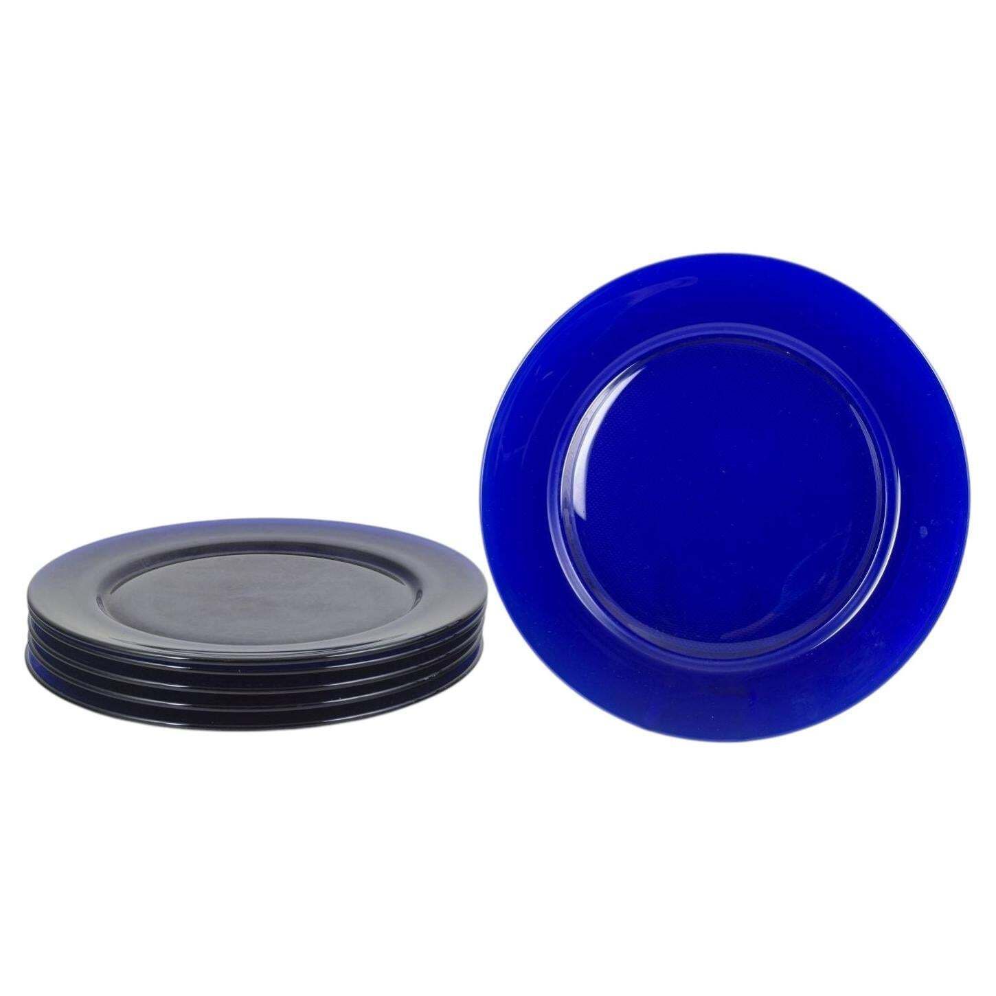Scandinavian Art Glass. Set Of 6 Charger Plates In Deep Cobalt Blue Glass
