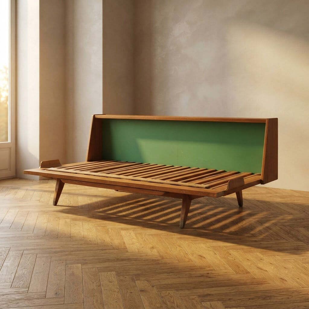 Mid-Century Houten Opvouwbaar Slaapbankframe, Uitschuifbaar Dagslaapbank, Tsjecho-Slowakije, 190 × 151 × 77 cm