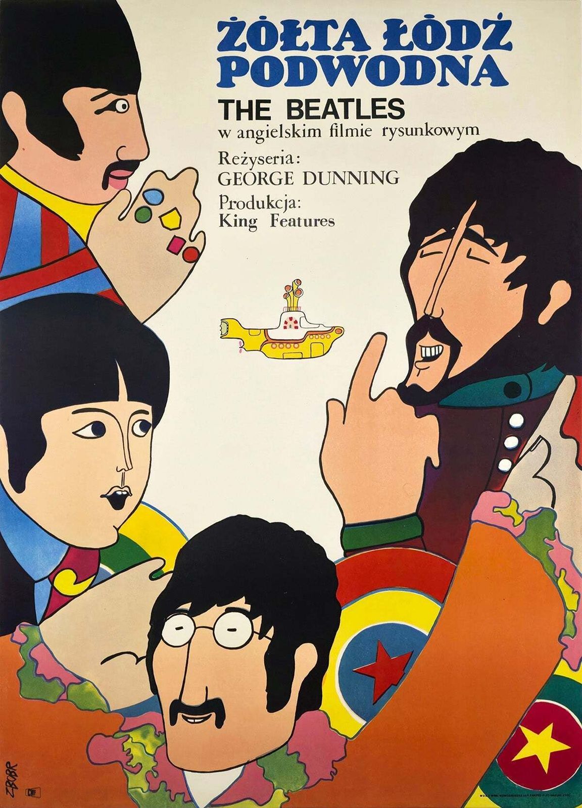 Affiche de cinéma polonaise A1 Yellow Submarine 1970, Zygmunt Bobrowski