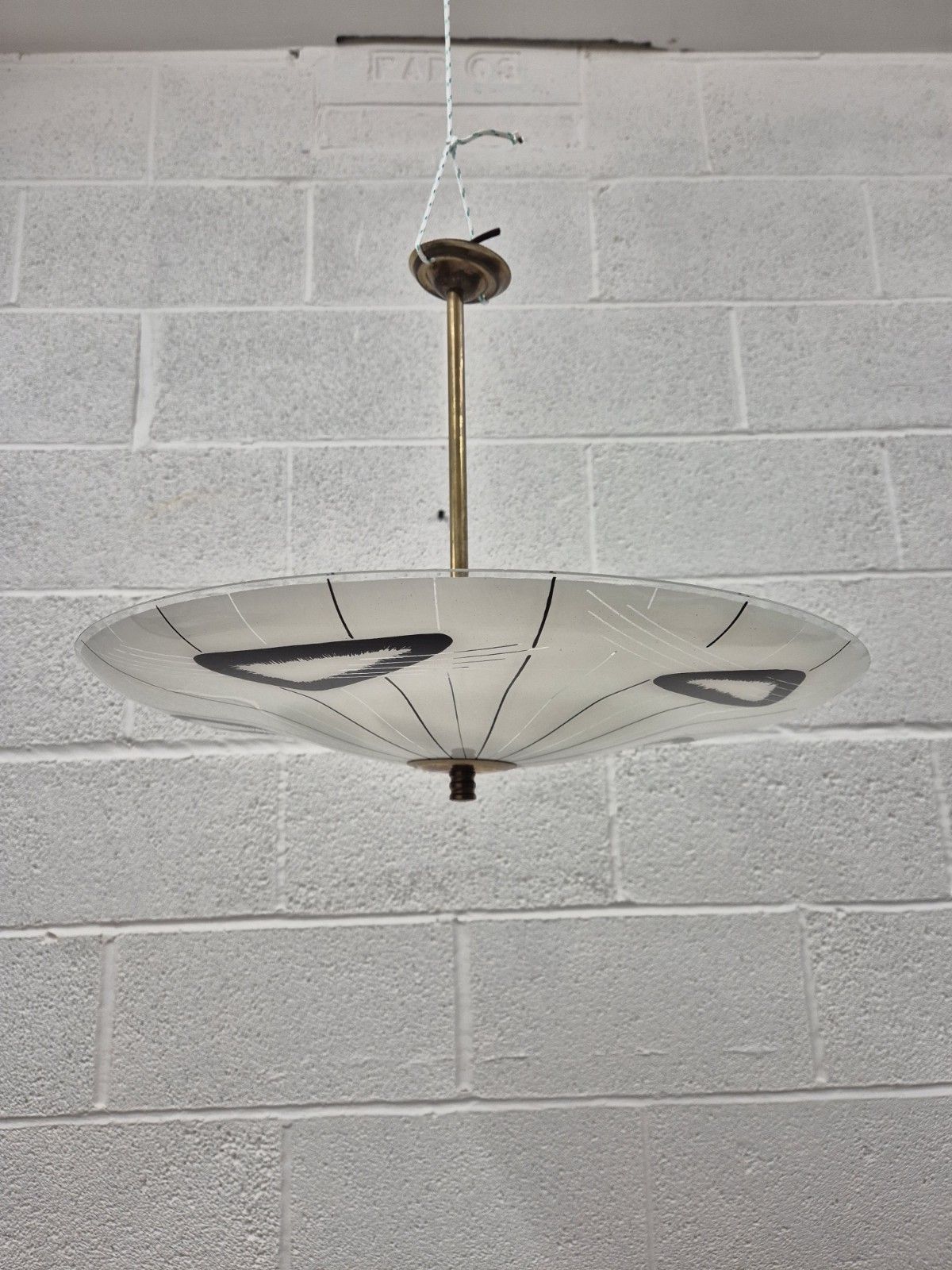 Italian Mid Century Ceiling Light Hand Decorated Brass Fittings 1960s Large photo 120.0