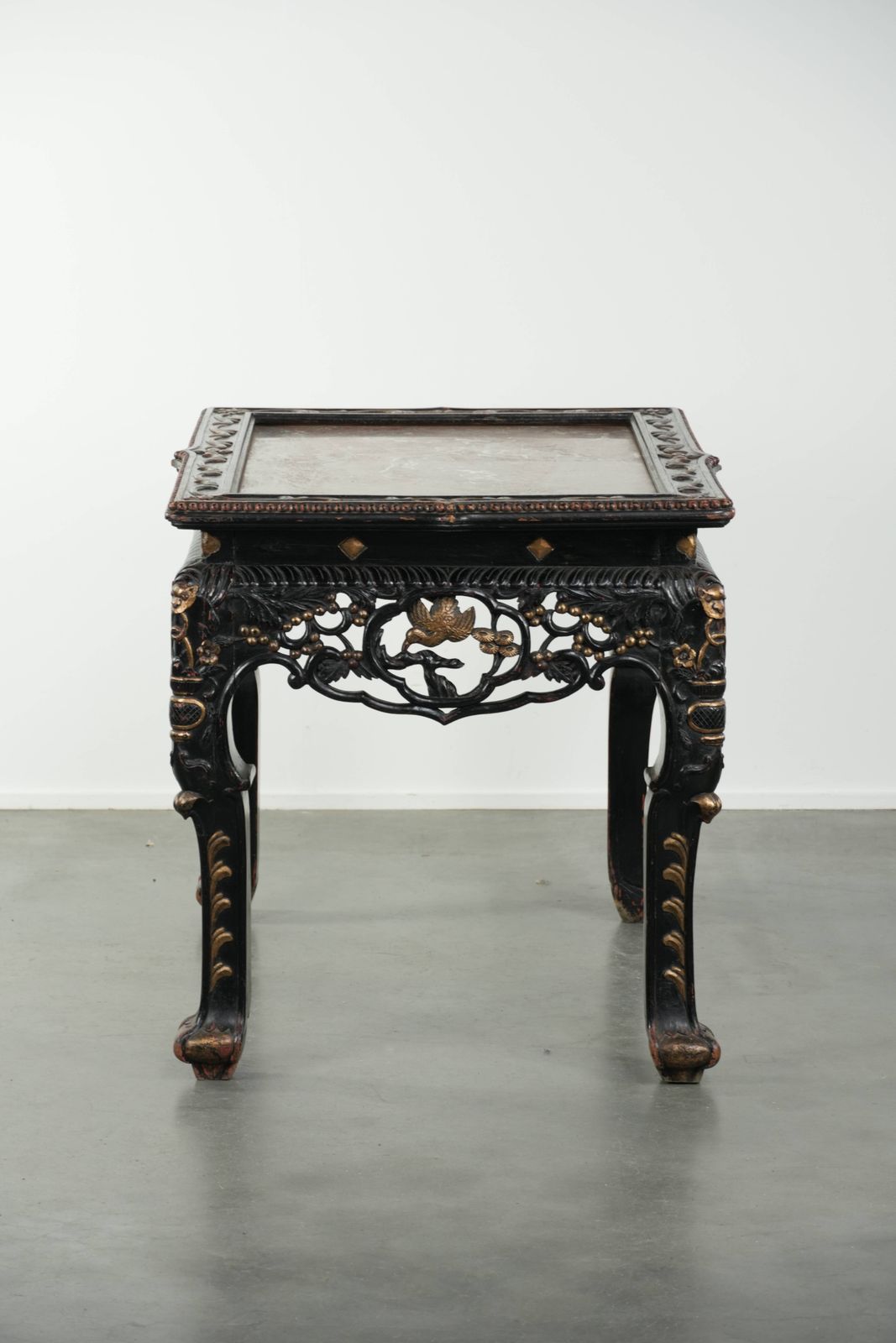 Stunning, Rare, Colorful Antique Chinese 19th Century Wooden Side Table/Opium Table With A Marble Top photo furniture