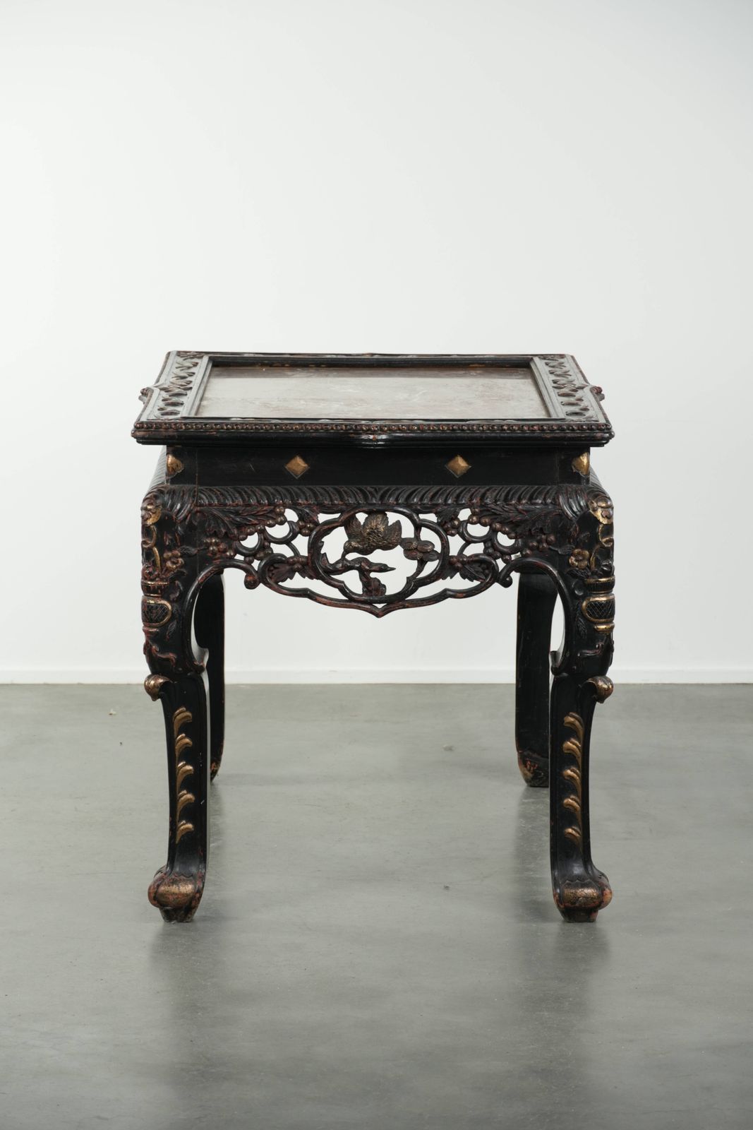 Stunning, Rare, Colorful Antique Chinese 19th Century Wooden Side Table/Opium Table With A Marble Top photo Furniture