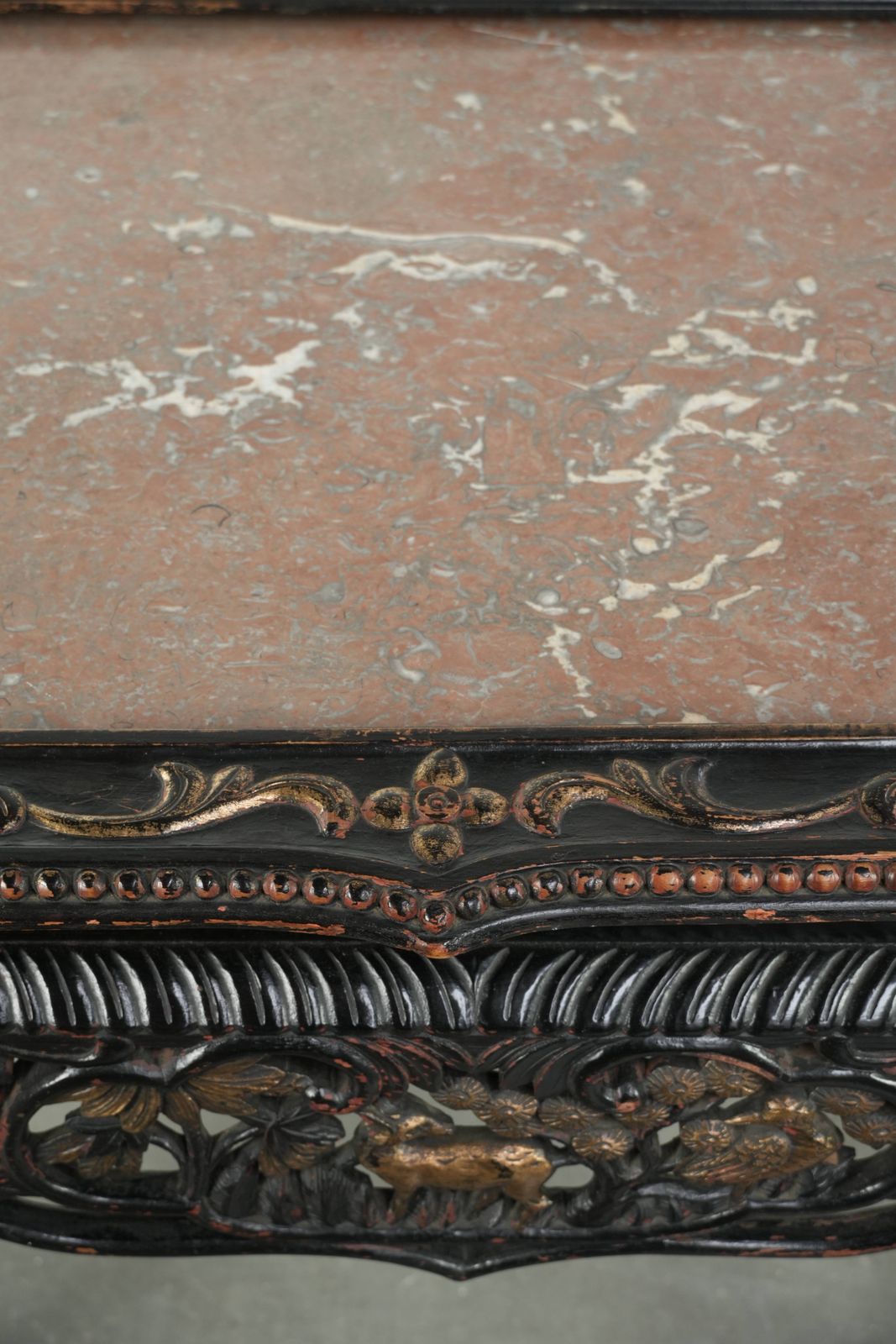Stunning, Rare, Colorful Antique Chinese 19th Century Wooden Side Table/Opium Table With A Marble Top photo vinterior