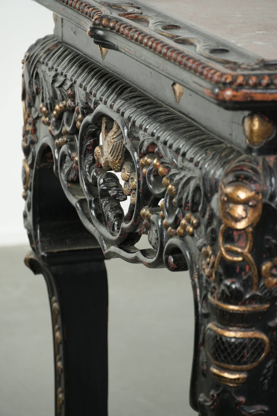 2325.0 Stunning, Rare, Colorful Antique Chinese 19th Century Wooden Side Table/Opium Table With A Marble Top photo