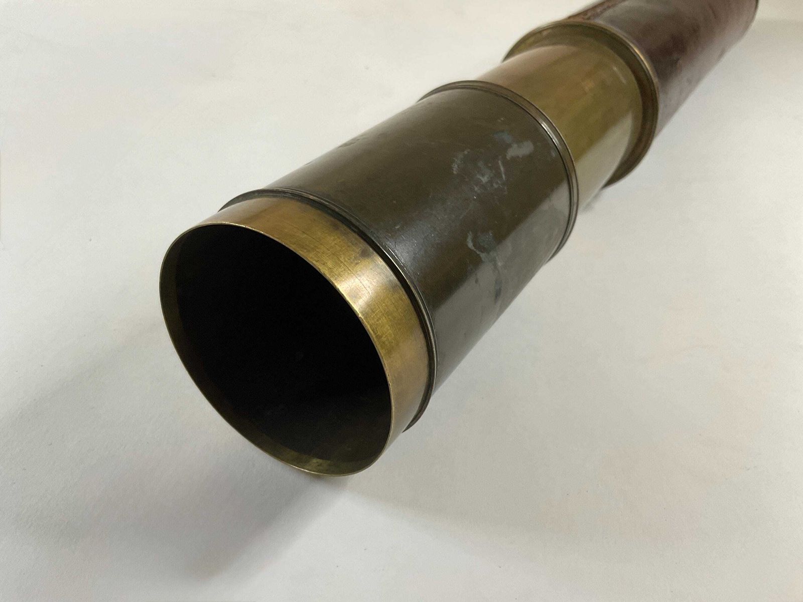 Antique 19th Century Maritime Leather Covered Brass Officer Telescope With Sunshade & Field Stop photo furniture