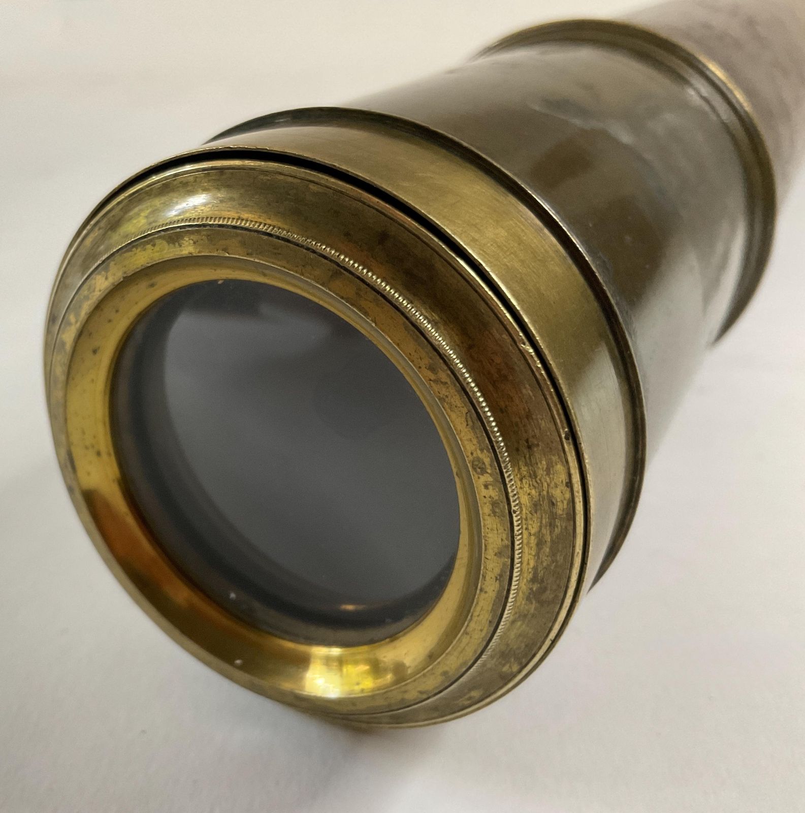 Antique 19th Century Maritime Leather Covered Brass Officer Telescope With Sunshade & Field Stop photo for sale