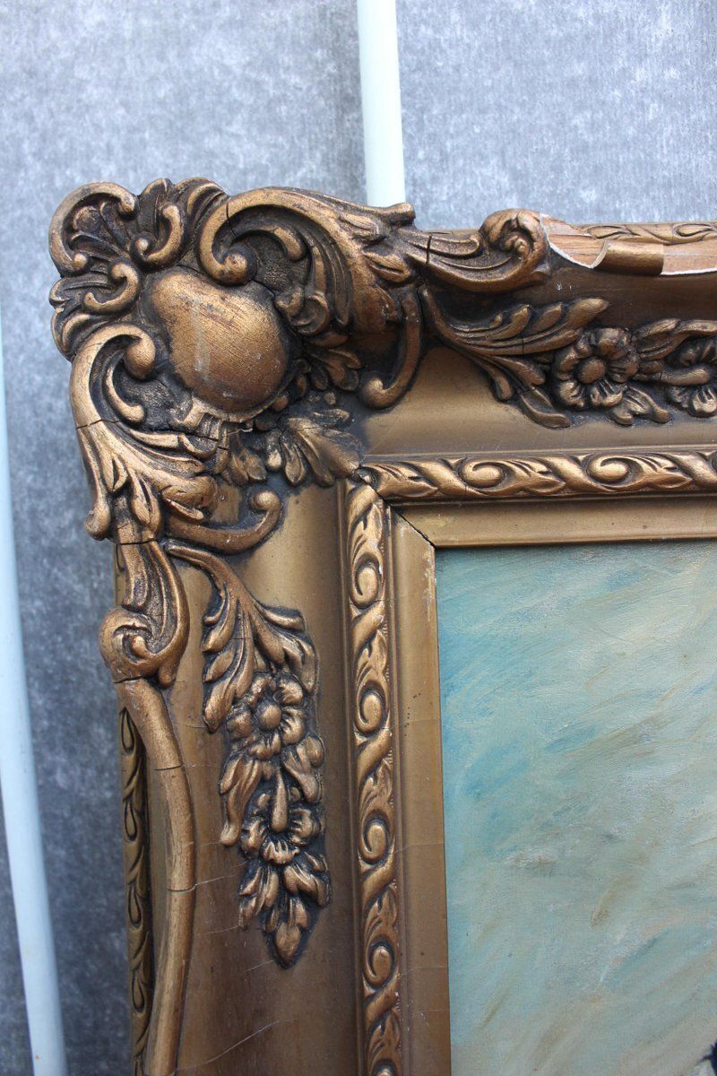 Art Lady Smoking 1950s Vintage Oil Painting | Framed Figurative Artwork photo