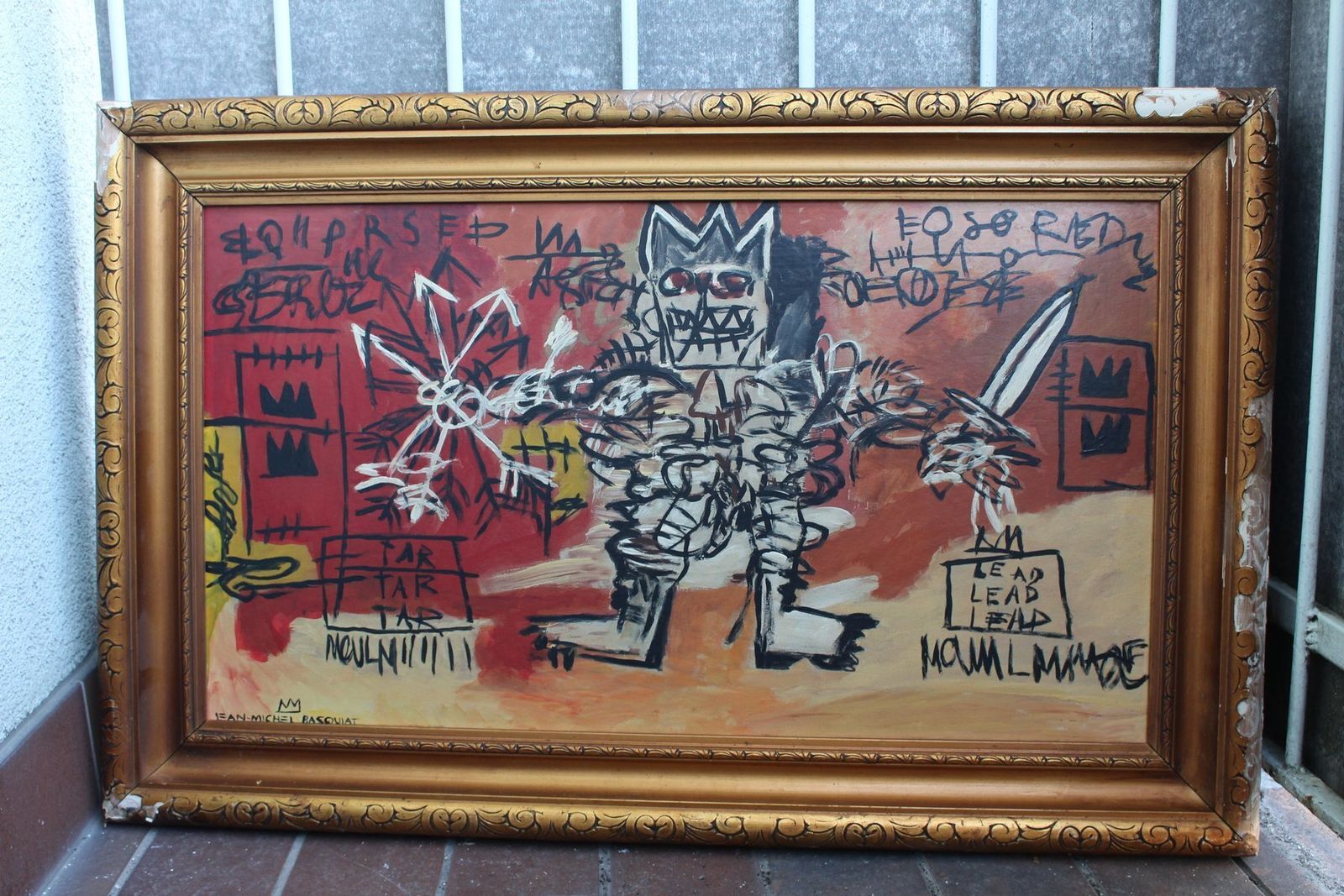 Naar Basquiat, Neo-Expressionistische Compositie, jaren 1980, Olie & Hout