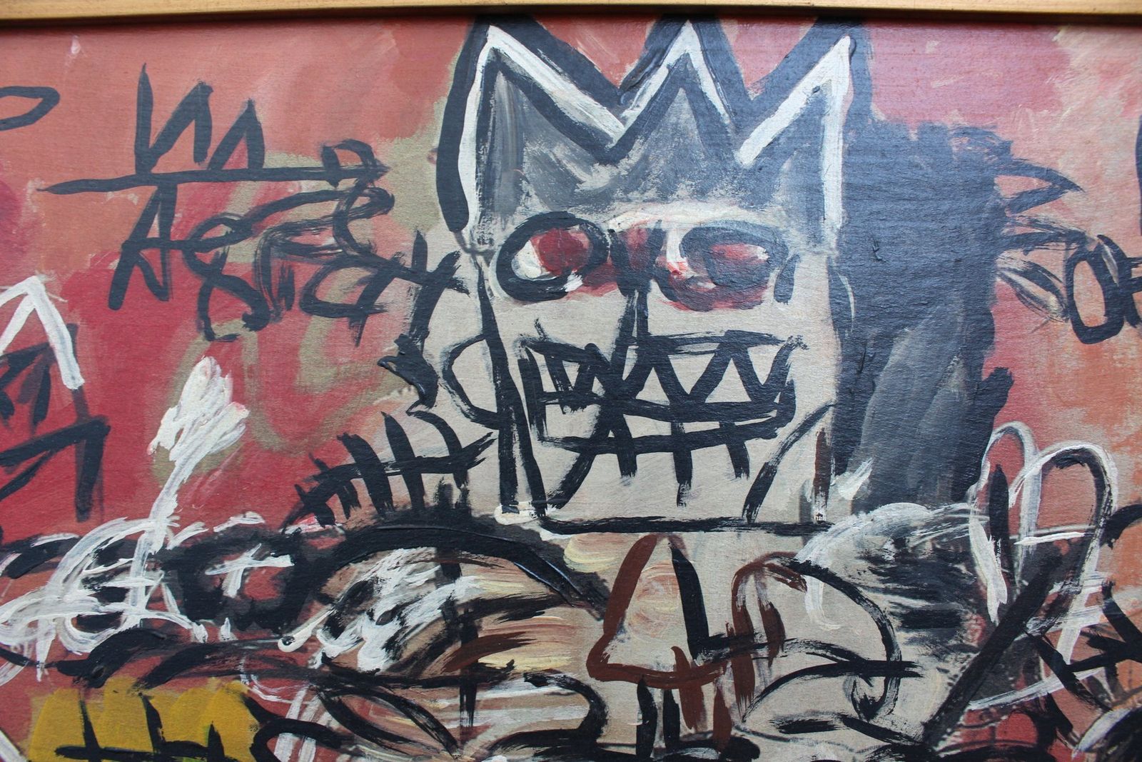 Naar Basquiat, Neo-Expressionistische Compositie, jaren 1980, Olie & Hout photo vinterior
