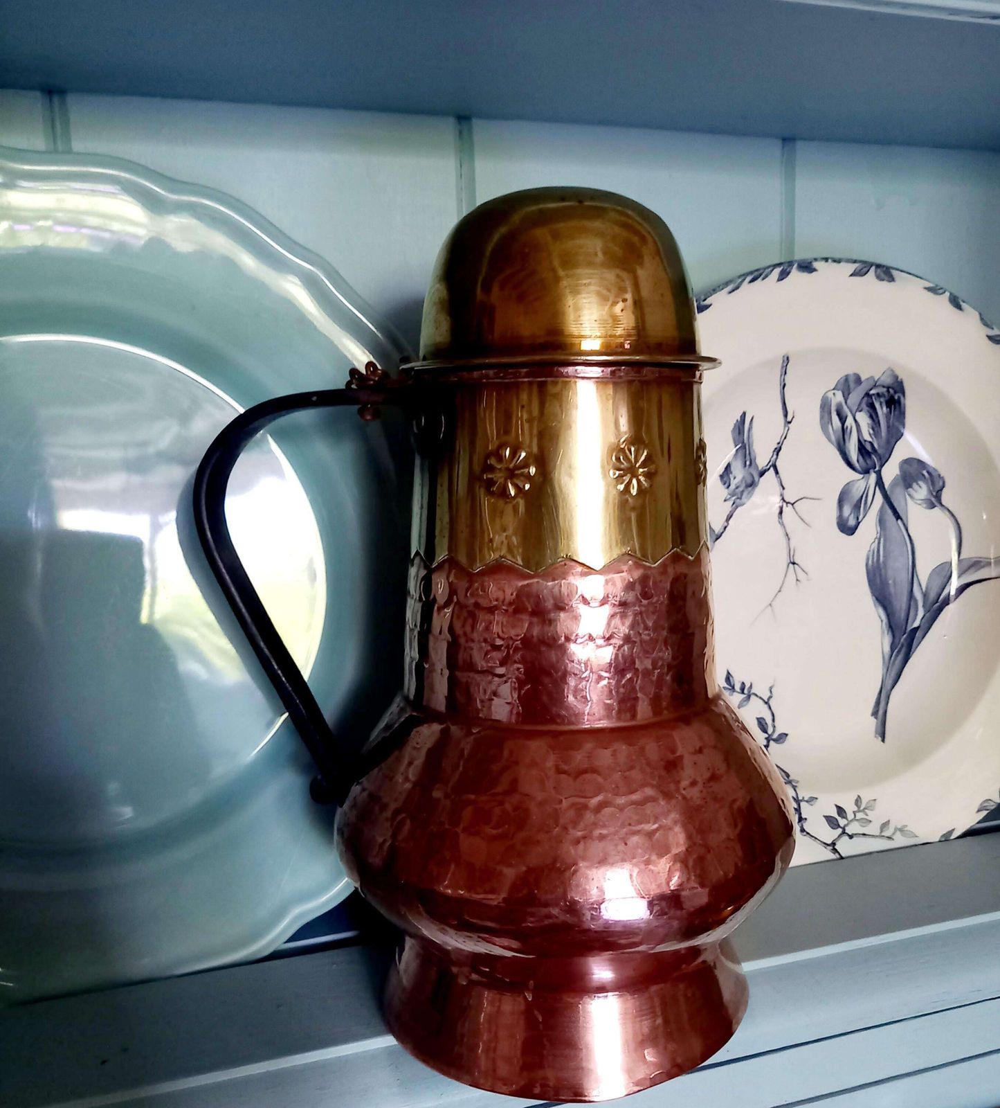 Copper Jug Pitcher Vintage French With Lid / Cup photo Home Decor