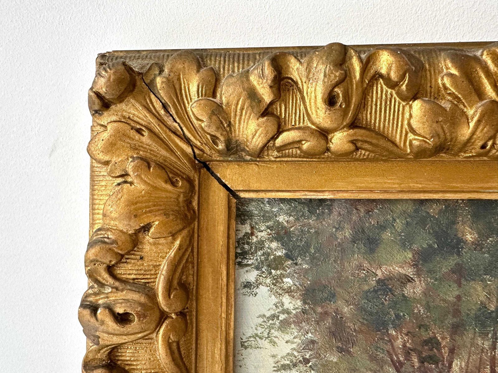 photo furniture Antiek pastoraal olieverfchilderij op doek, Normandisch Frans landschap, ca. 1900