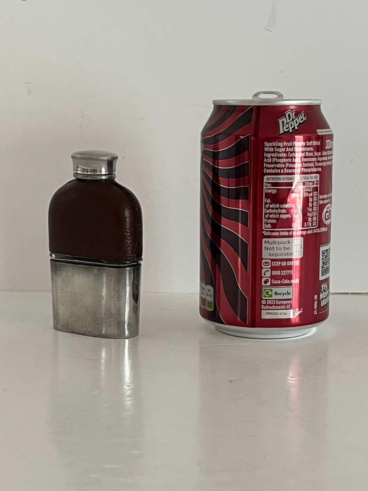 photo for sale Antique Ladies Hip Flask, Glass & Leather, Pewter Cup, Circa 1890