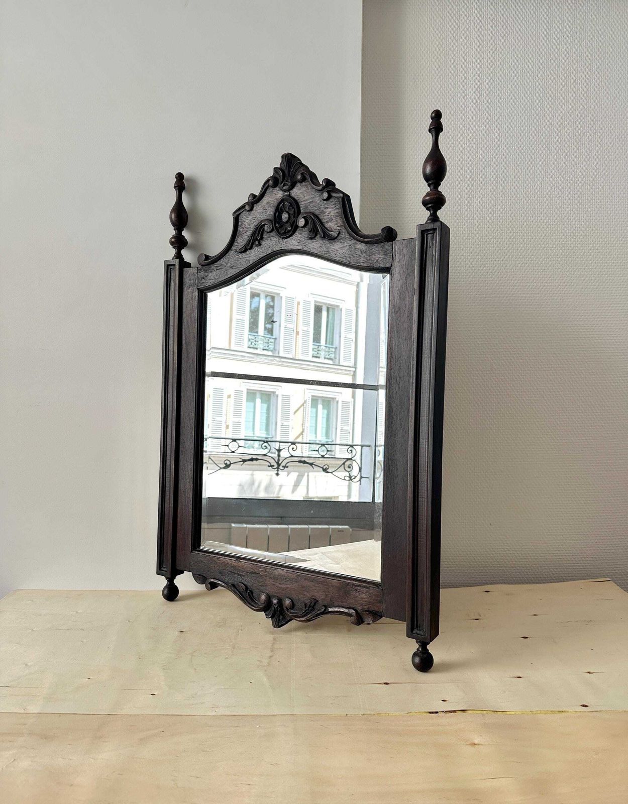 Antique French Carved Wood Beveled Mirror, Large Henri II Style Mirror, Renaissance Inspired Decor photo furniture