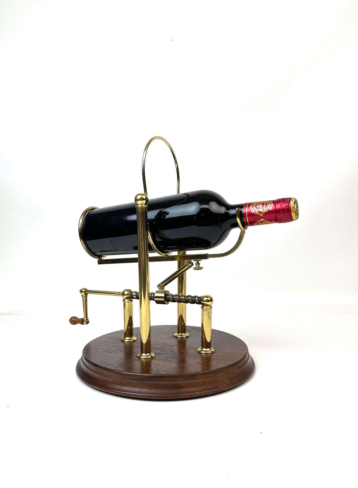 Porte-carafe Art déco mécanique en laiton et bois