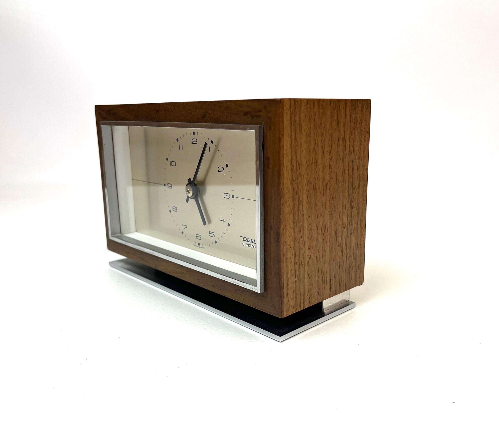 Stunning Mid Century Desk Clock Teak And Chrome By Diehl Germany 1960 photo Home Decor