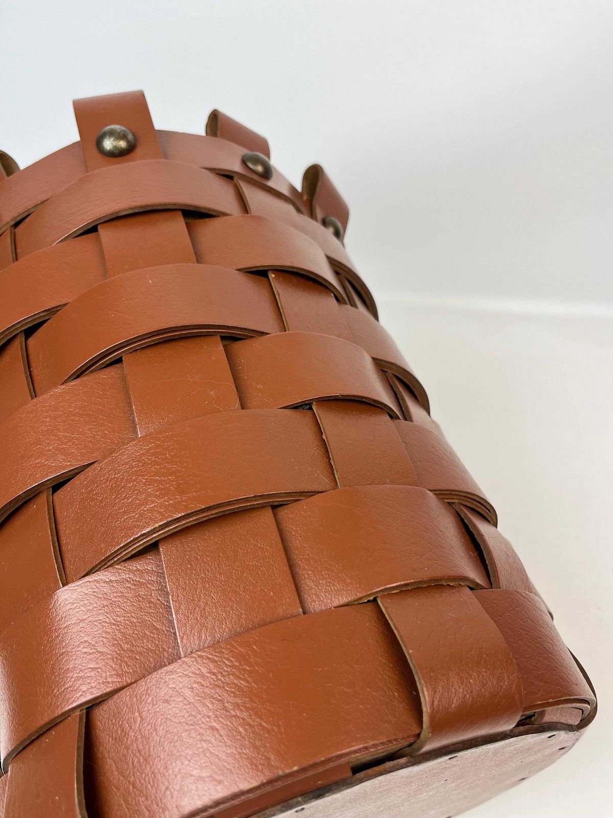 Impressive Mid Century Thick Brown Leather Hand Made Waste Paper Bin Italy 1960 photo buy