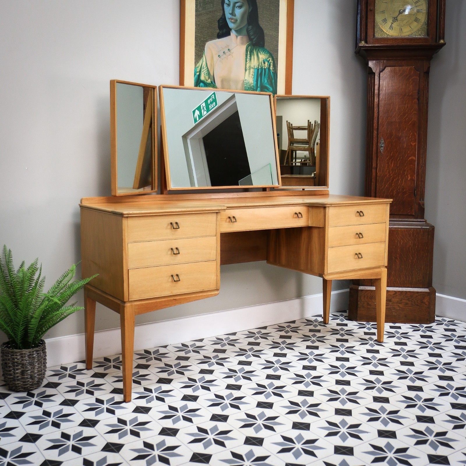Alfred Cox Dressing Table In Walnut For Heals With Triple Square Mirrors. photo for sale