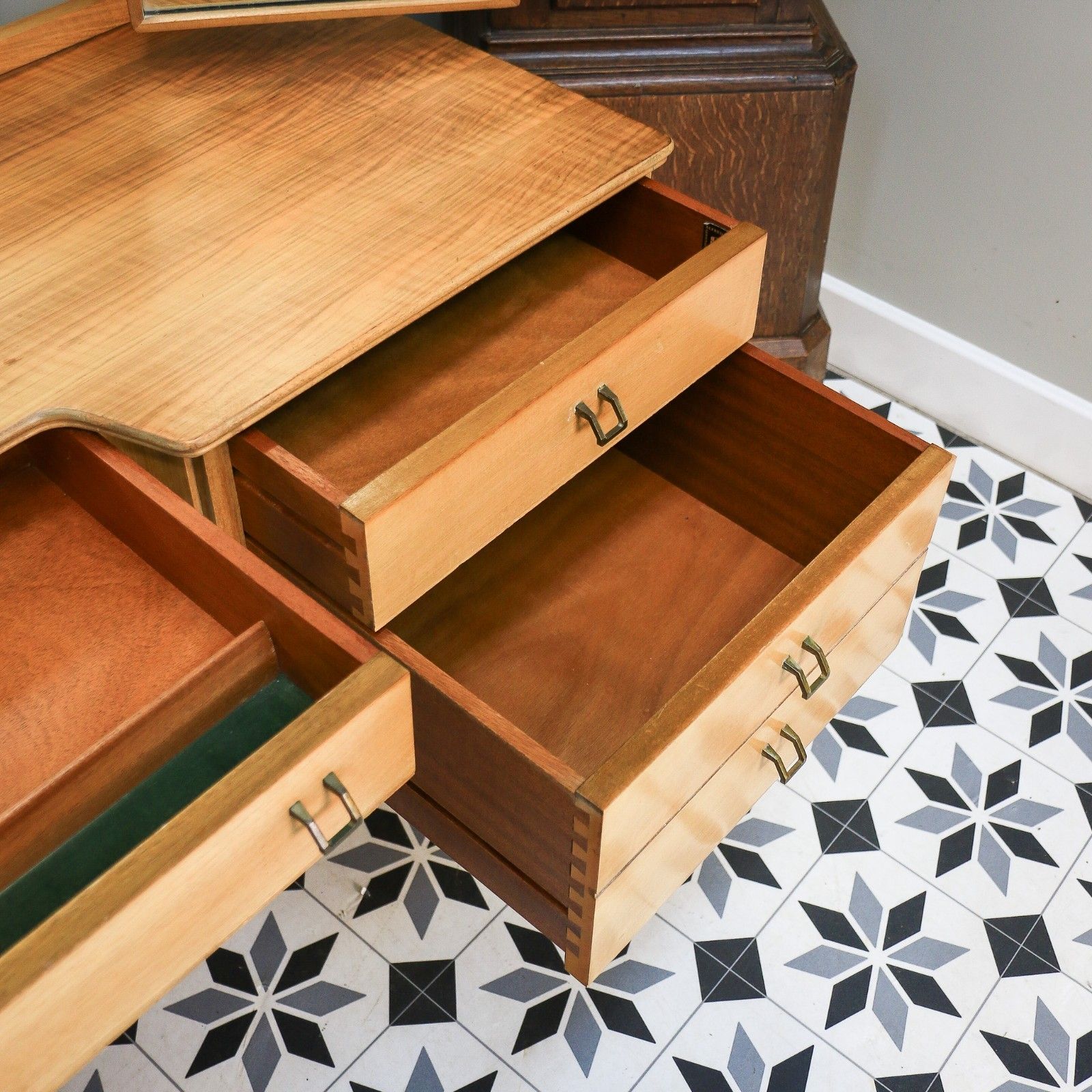 photo vinterior Alfred Cox Dressing Table In Walnut For Heals With Triple Square Mirrors.