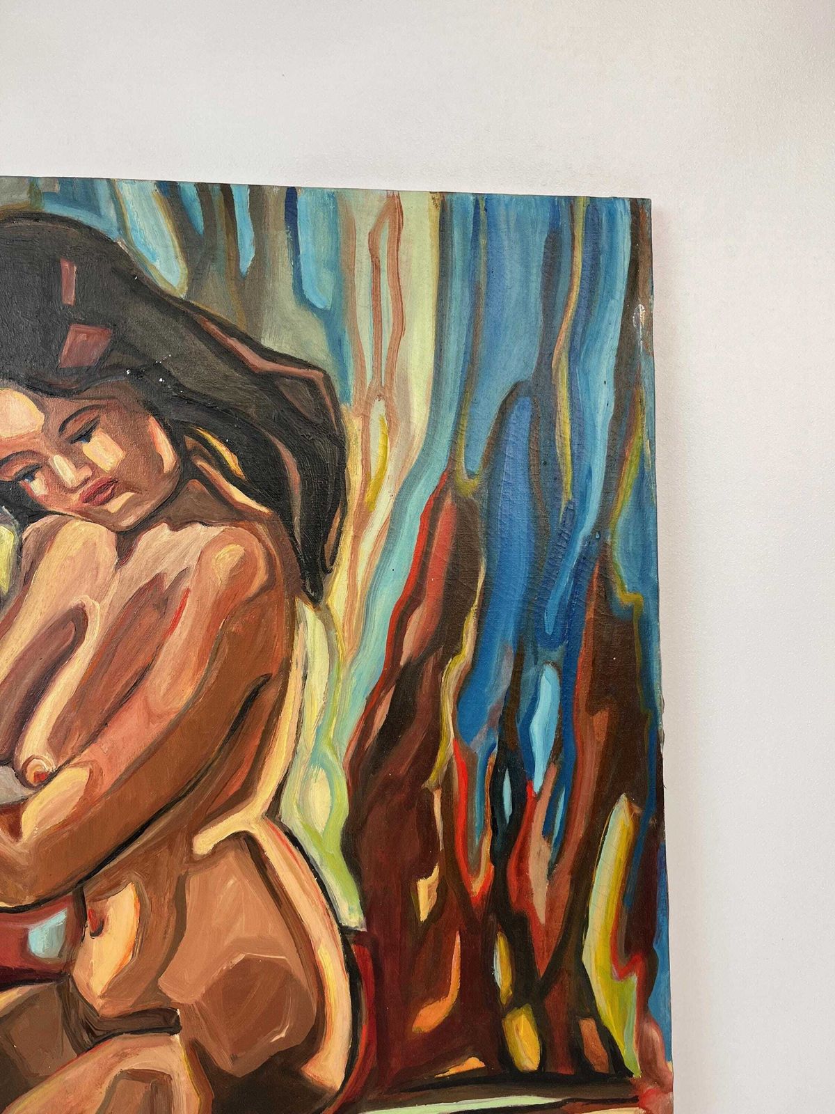 Grande huile sur toile, nu féminin dans un paysage expressionniste, mid-century photo vinterior