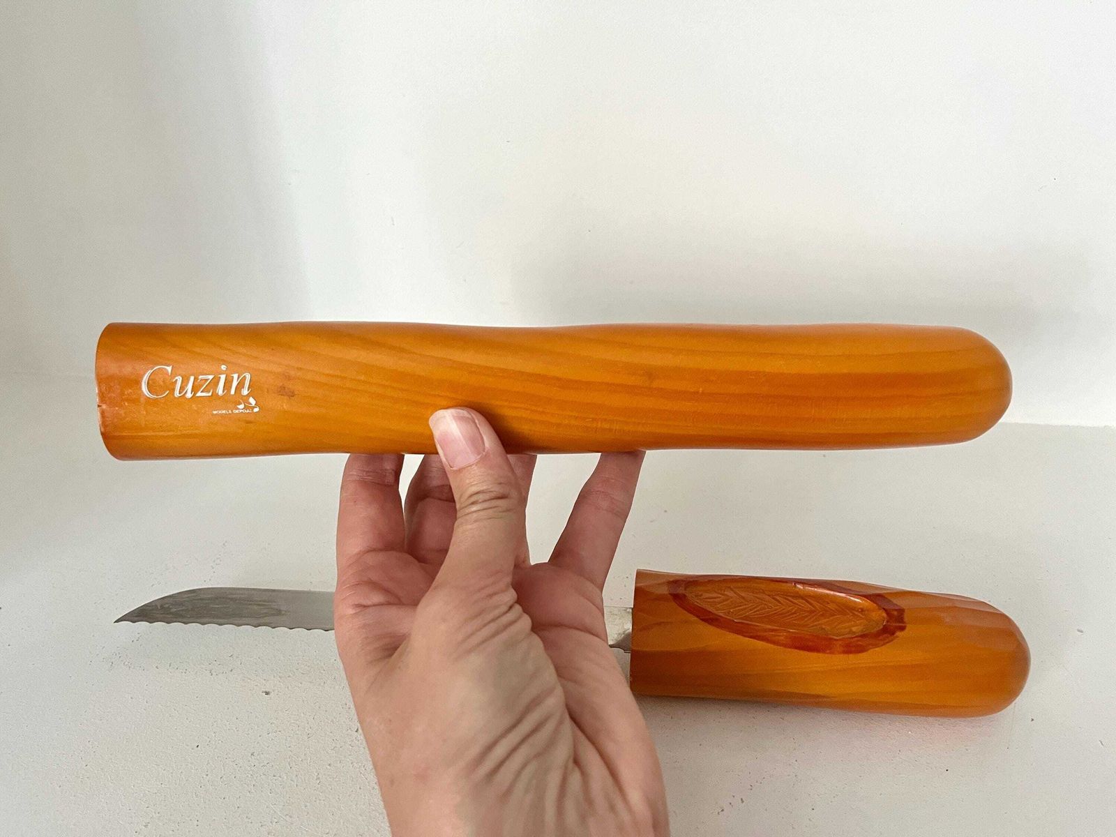 Vintage Large Baguette Bread Knife, 80s Cuzin Wooden Knife, French Knife photo vinterior