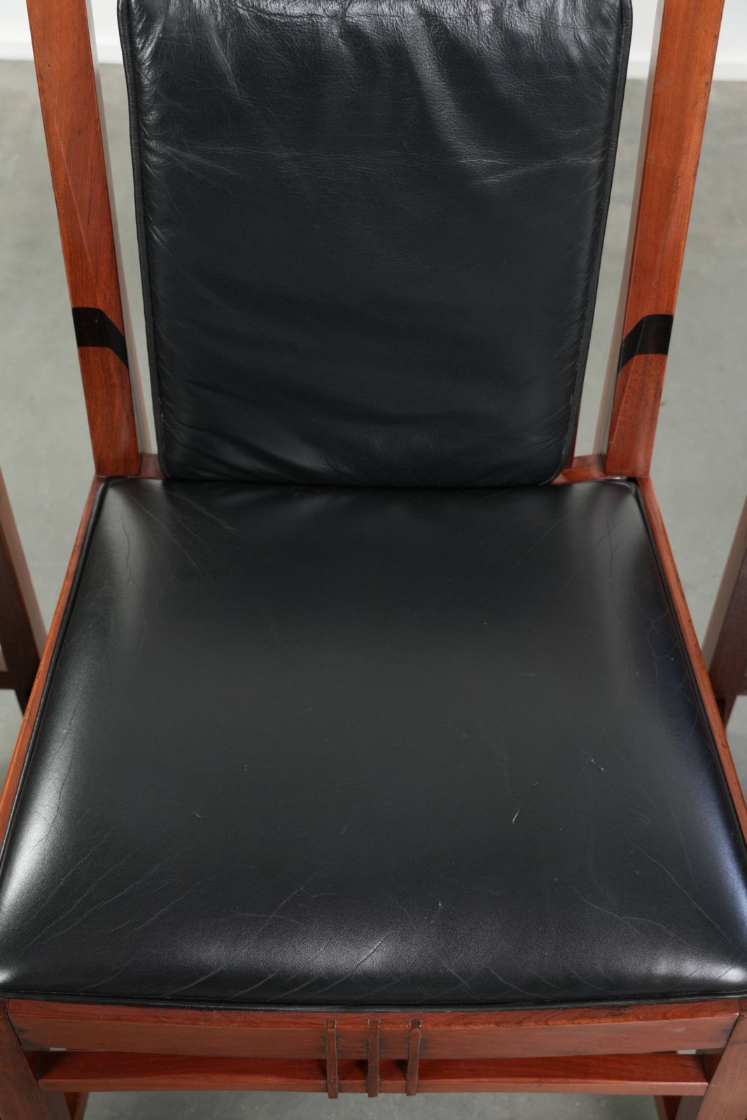 Elegant Set Of Four Black Cowhide Leather And Wood Art Deco Dining Chairs photo buy