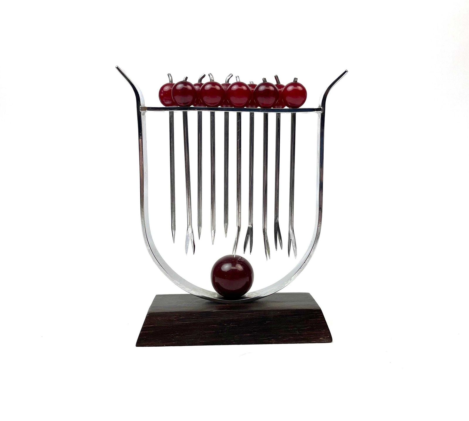 Rare Avant Garde Art Deco Bauhaus Rosewood Chrome & Bakelite Cocktail Picks Home Bar Sudre Age