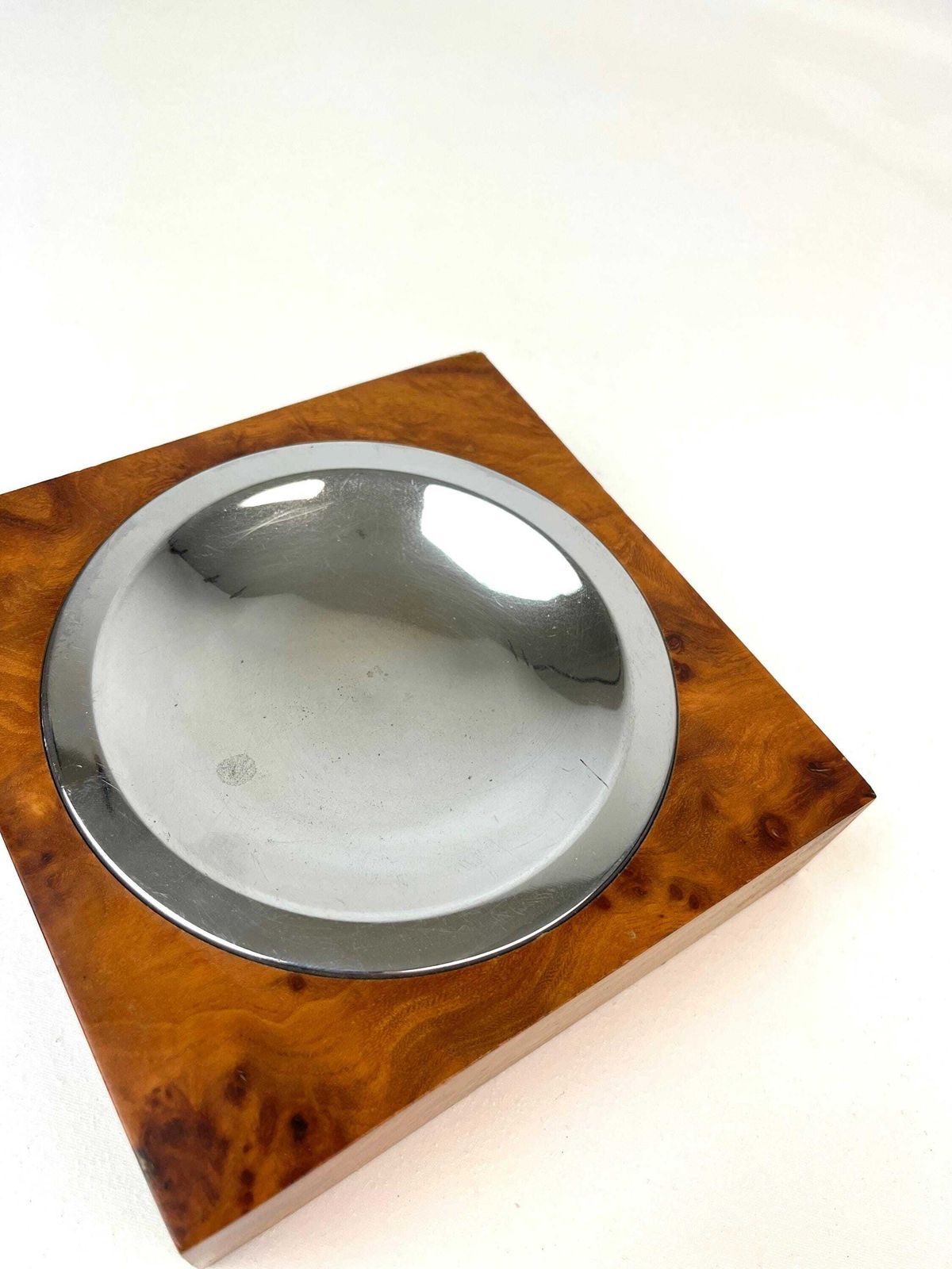 Cubist art deco schaaltje vogeloogesdoorn hout chroom opbergschaal sieraden ring sleutel kantoor Italië 1930 photo furniture