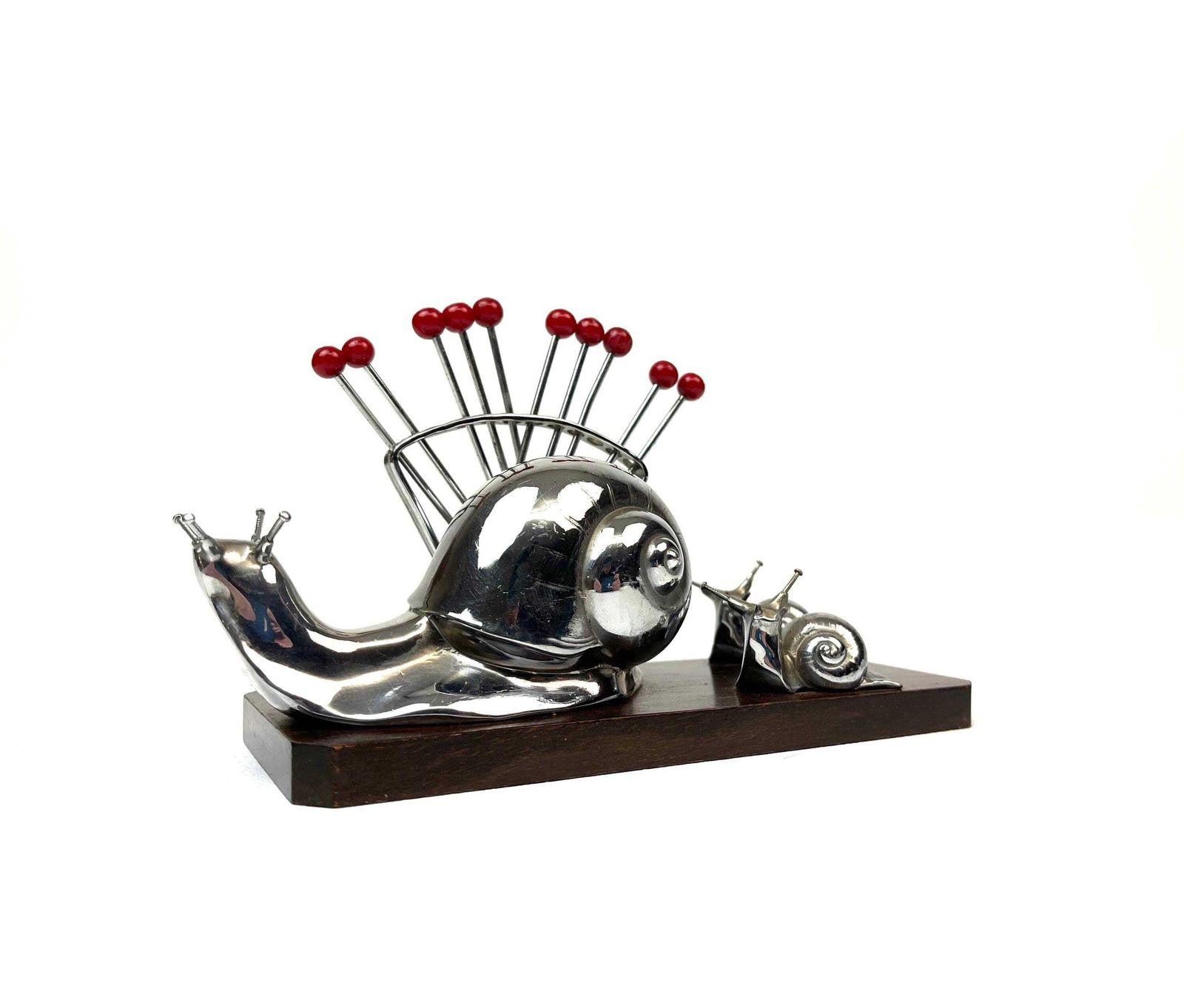 Zeldzame art deco cocktailprikkerhouder in de vorm van slakken, sculptuur toegeschreven aan Benjamin Rabier, barware