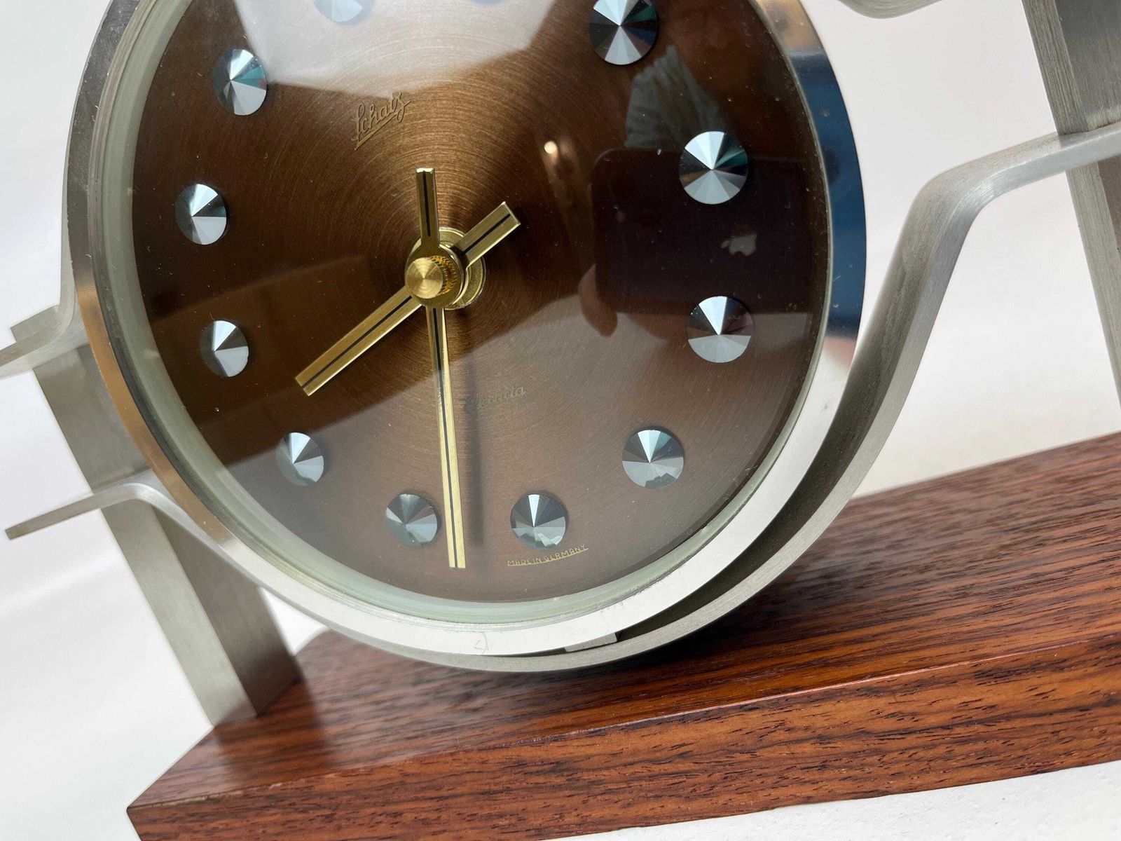 Very Rare Space Age Mid Century Eyeball Desk Clock Teak Foot By Schatz Germany 1960 photo vintage