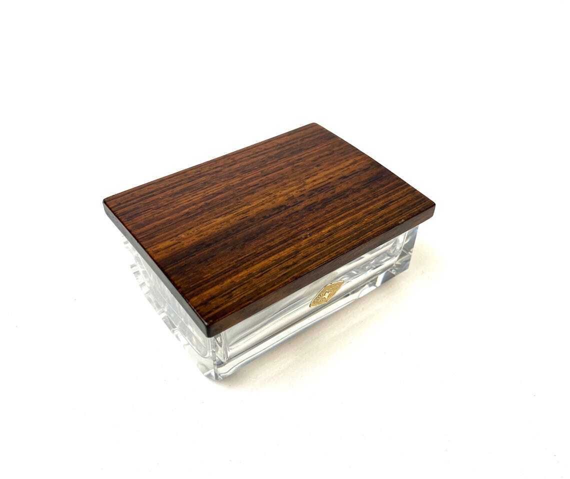 Boîte à bijoux Art Deco Bauhaus cubiste en verre cristal et palissandre, par Josephienhütte