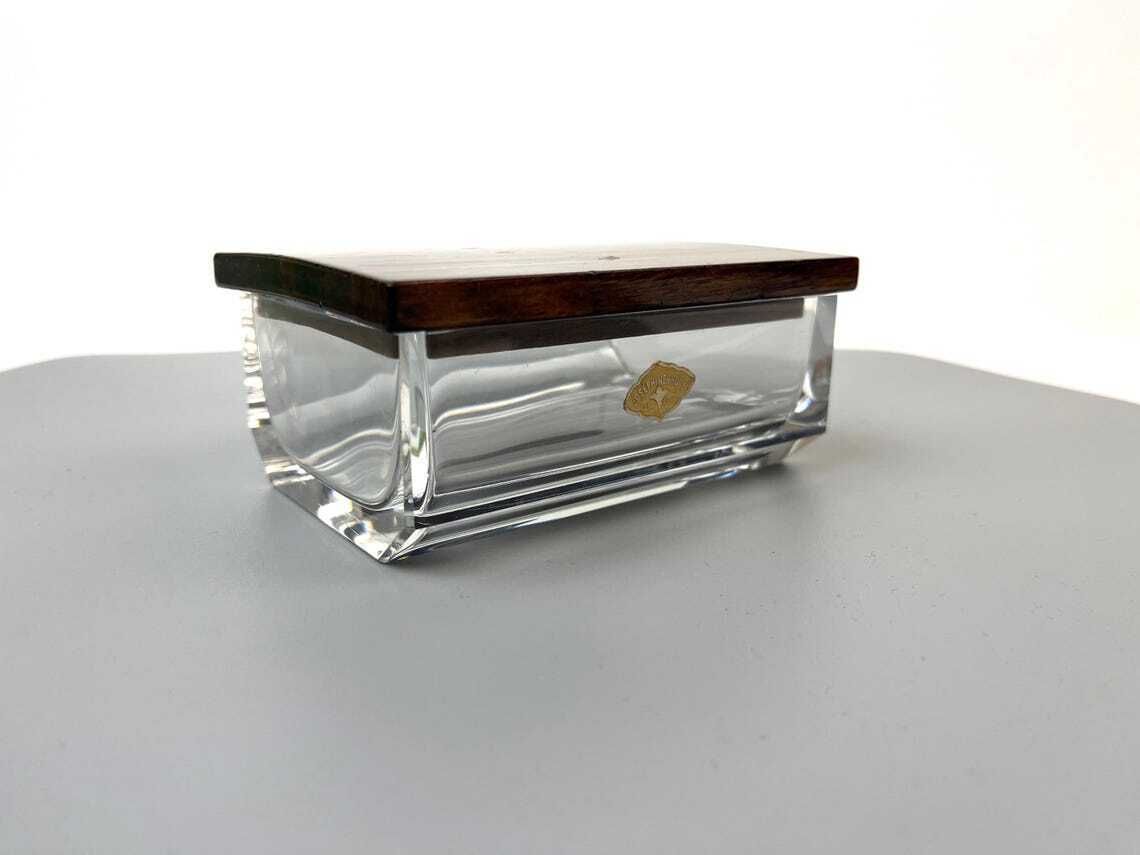 Boîte à bijoux Art Deco Bauhaus cubiste en verre cristal et palissandre, par Josephienhütte photo for sale