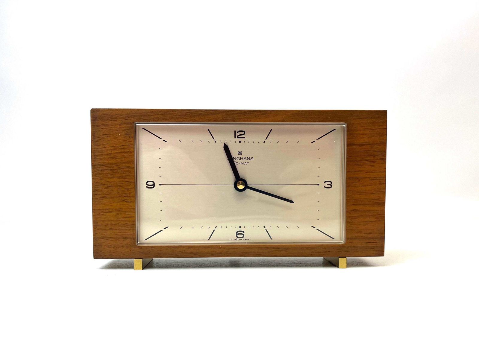 Mid-Century Teak en Messing Bureauklok van Junghans Ato Mat, Duitsland, 1960