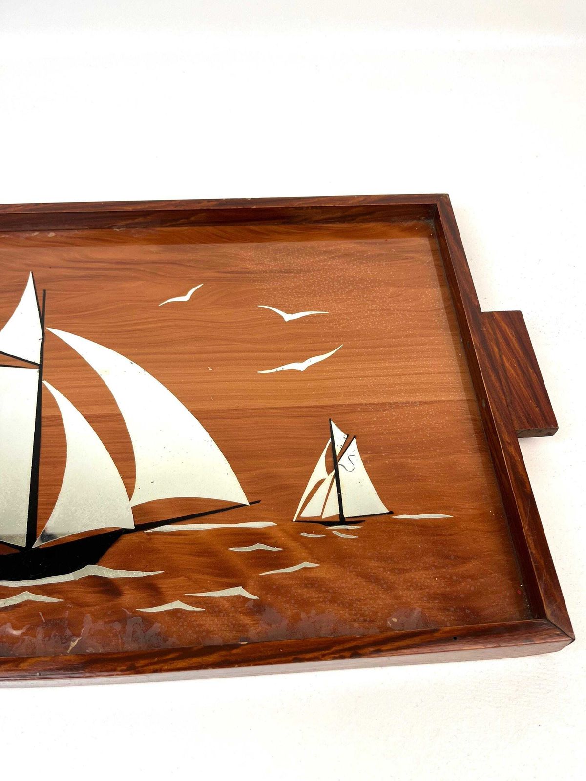 Rare Stunning Antique Art Deco Sailing Boat Ship Cocktail Serving Tray Shabby Chic France 1930 photo 215.0