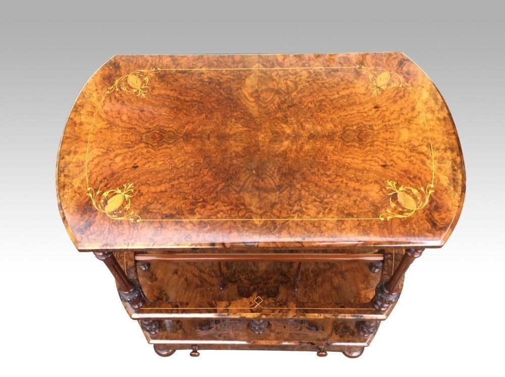 Beautiful Victorian Inlaid Burr Walnut Antique Canterbury.